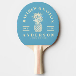 Aqua Sky Tropical Pineapple Wedding Crest Ping Pong Paddle
