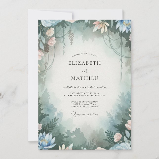 Aqua Slate Foliage Eucalyptus Wedding Invitation (Front)