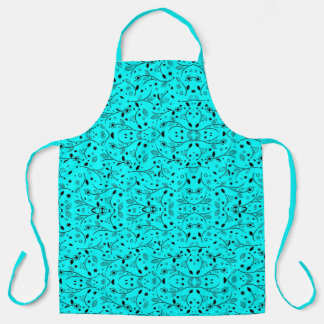 Aqua Small Floral Print in Black Apron