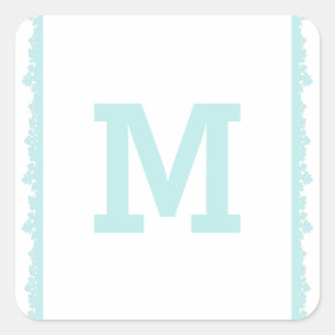 Aqua Snowflake Frame Holiday Monogram Square Sticker
