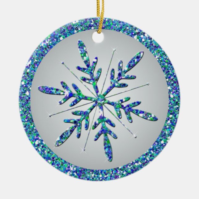Aqua Snowflake Photo Quinceañera Keepsake Ornament (Front)