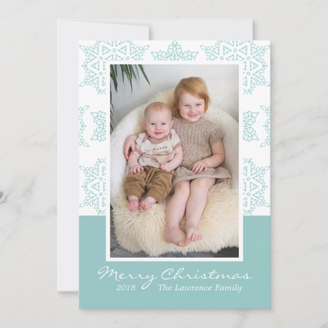 Aqua Snowflakes Merry Christmas Photo Holiday Card (Front)