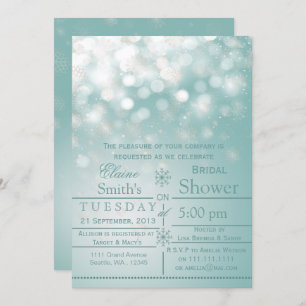 aqua snowflakes Winter Bridal shower Invite