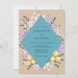 Aqua Soft Lilac Wreath Wedding Invitation