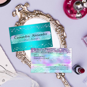 Aqua Sparkles & Glitter Nail Artist Business Card