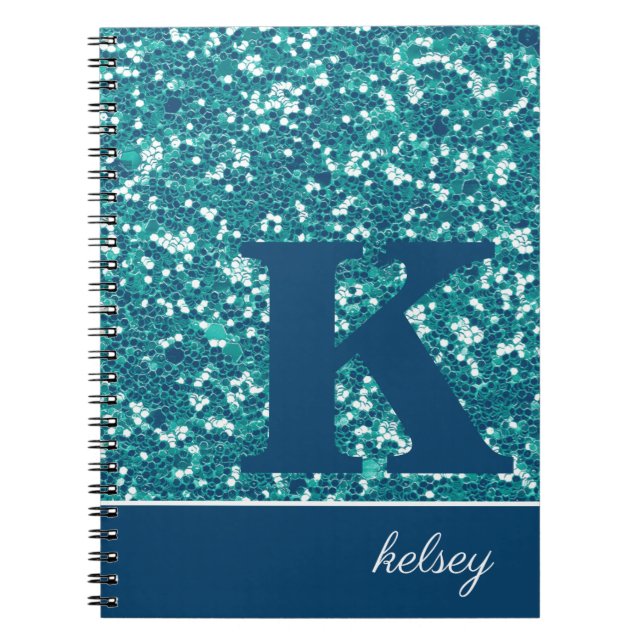 Aqua Sparkles Personalized Notebook (Front)