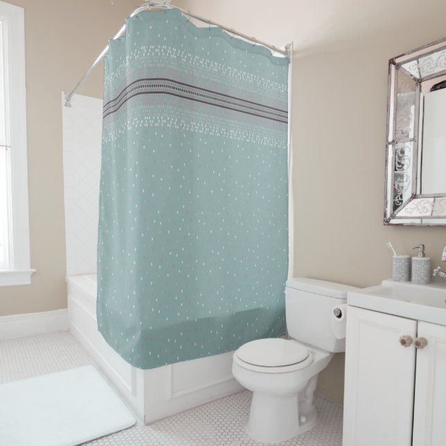 Aqua Speckled Border   Shower Curtain (In Situ)