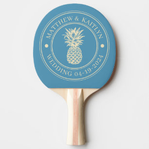 Aqua Splash Pineapple Wedding Crest & Names Ping Pong Paddle