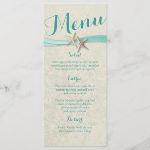 Aqua Starfish and Ribbon Beach Wedding Menu