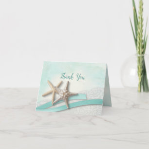 Aqua Starfish and Ribbon Thank You Card