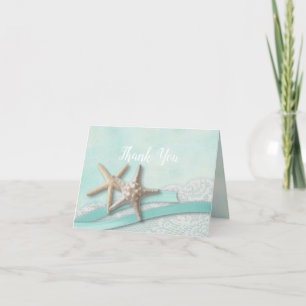 Aqua Starfish and Ribbon Thank You Card