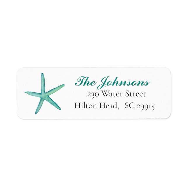 Aqua starfish nautical watercolor label (Front)