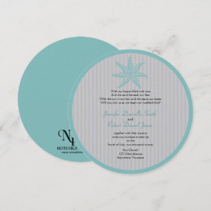 Aqua Starfish Stripe Beach Wedding Invitation