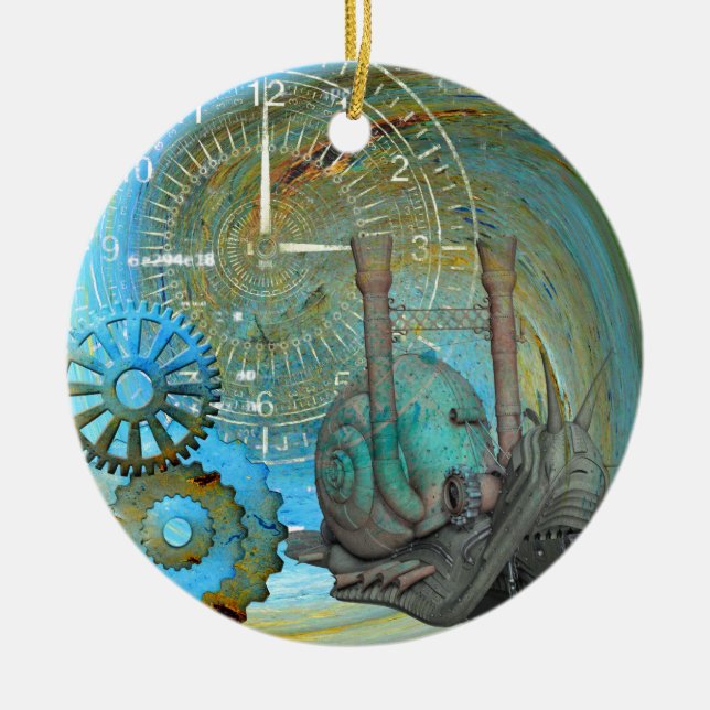 Aqua Steam Snail Traveller Ceramic Tree Decoration (Front)
