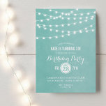 Aqua String Lights Birthday Party Invitation<br><div class="desc">Chic modern summer birthday party invitation design with simple elegant glowing string lights hanging across the top and a classy mix of modern and calligraphy script fonts on a printed faux watercolor texture background. A simple and stylish preppy design, perfect for summer! Click the CUSTOMIZE IT button to customise fonts,...</div>