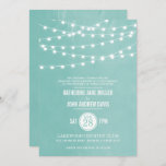 Aqua String Lights Wedding Invitation<br><div class="desc">Chic modern summer wedding invitation design with simple elegant glowing string lights hanging across the top and a classy mix of modern and calligraphy script fonts on a printed faux watercolor texture background. A simple and stylish preppy design, perfect for summer! Click the CUSTOMIZE IT button to customise fonts, move...</div>