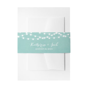 Aqua String Lights Wedding Invitation Belly Band