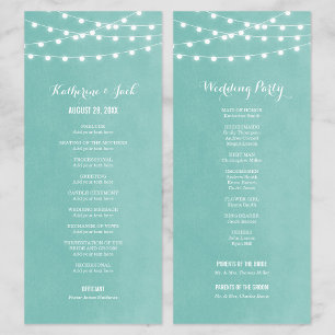Aqua String Lights Wedding Program Programme