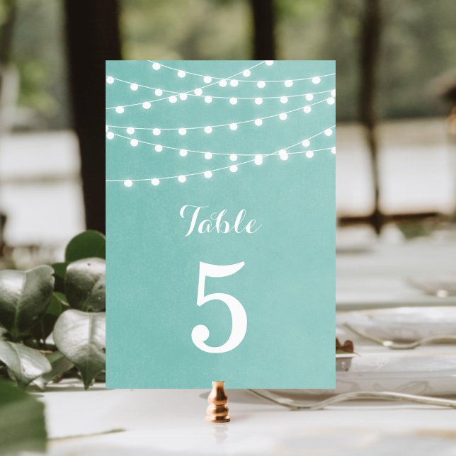Aqua String Lights Wedding Table Numbers (Creator Uploaded)
