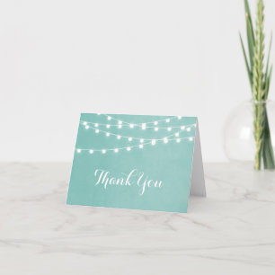 Aqua String Lights Wedding Thank You Card