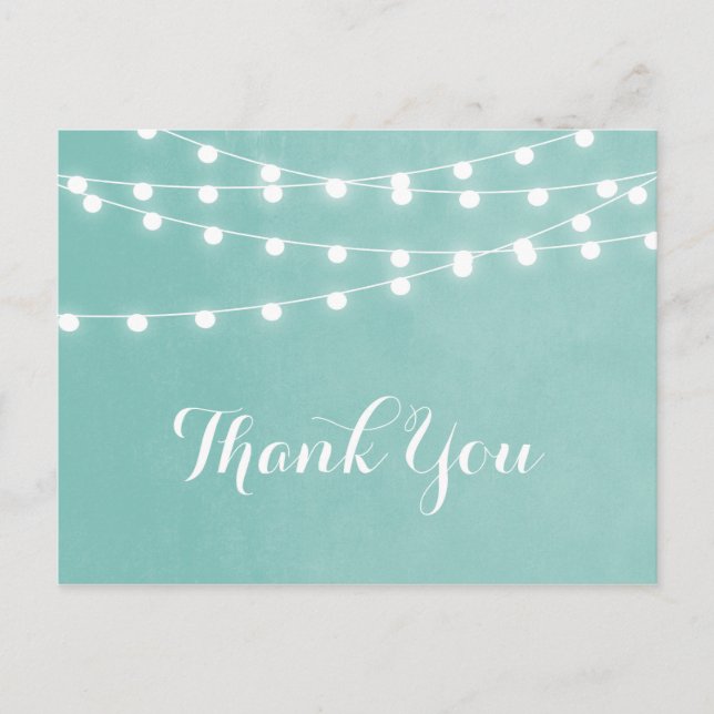 Aqua String Lights Wedding Thank You Postcard (Front)
