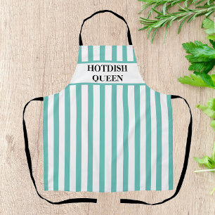 Aqua Stripe Hotdish Queen All-Over Print Apron