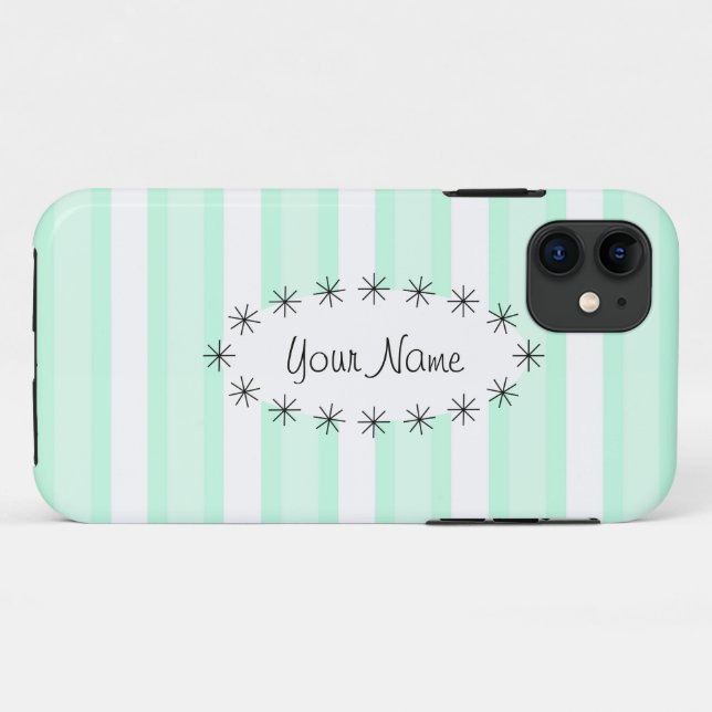 Aqua Stripe oval star 'Name' iPhone case (Back (Horizontal))