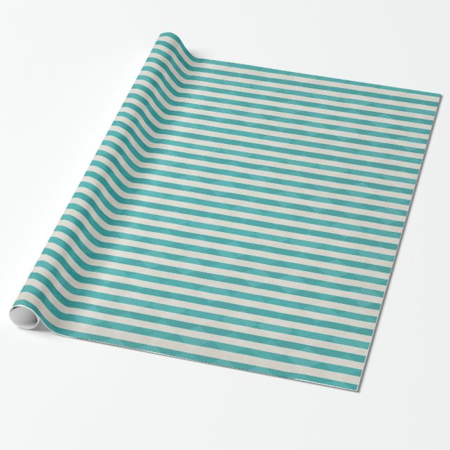 Aqua Stripes Birthday Wrapping Paper (Unrolled)