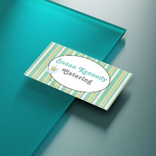 Aqua Stripes & Oval Business Card