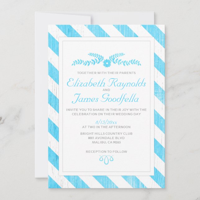 Aqua Stripes Wedding Invitations (Front)