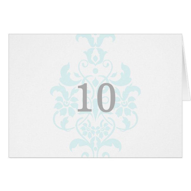 Aqua Subtle Damask Table Number Card (Front Horizontal)