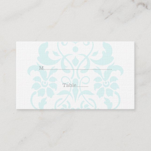 Aqua Subtle Damask Wedding Place Cards (Front)
