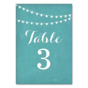 Aqua Summer String Light Wedding Table Numbers