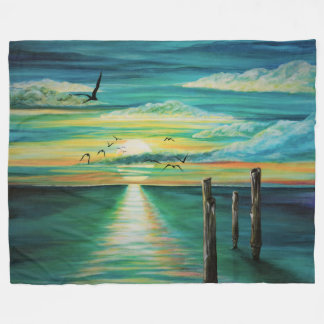 Aqua Sunset fleece throw blanket