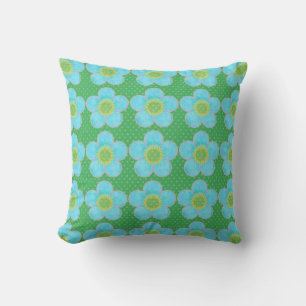 Aqua Sunshine Flowers and Polkadots Pillows
