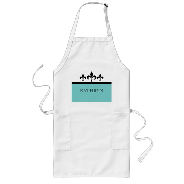 Aqua Swanky Fleur De Lis Apron (Front)