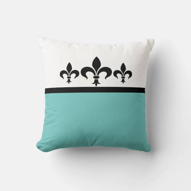 Aqua Swanky Fleur De Lis Pillow (Front)