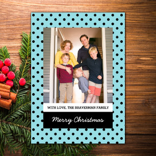 Aqua Sweet Polka Dot Holiday Photo Flat Card