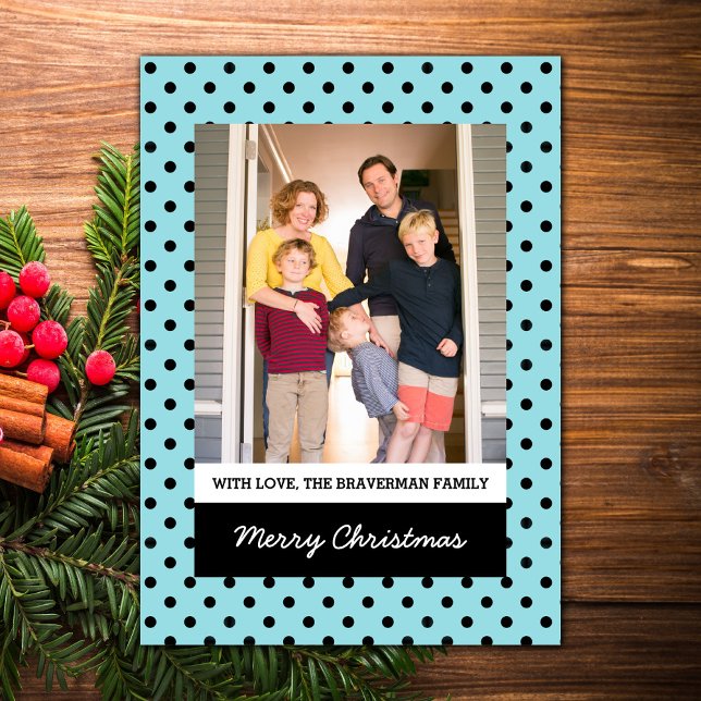 Aqua Sweet Polka Dot Holiday Photo Flat Card (Aqua Sweet Polka Dot Holiday Photo Card)
