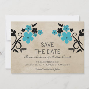 Aqua Sweet Vintage Floral Save the Date Invite