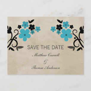 Aqua Sweet Vintage Floral Save the Date Postcard