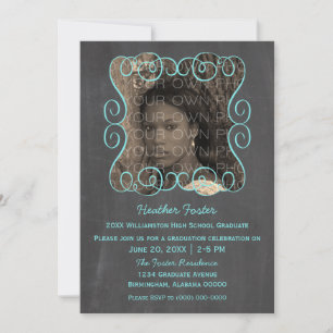 Aqua Swirls Chalkboard Photo Graduation Invite