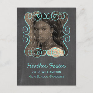 Aqua Swirls Chalkboard Photo Graduation Postcard