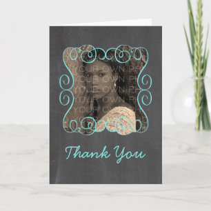 Aqua Swirls Chalkboard Photo Thank You Card
