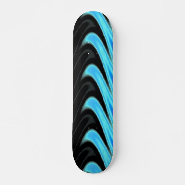 Aqua Swirls on Black Background Skateboard (Front)