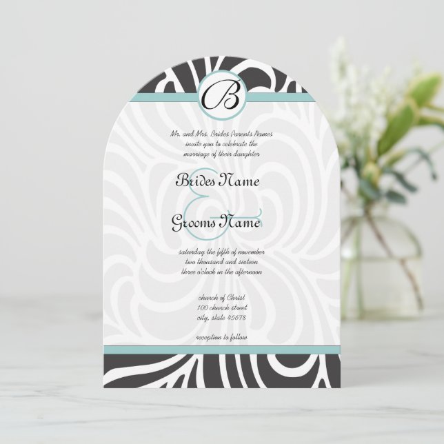Aqua Swirls Wedding Invitation (Standing Front)