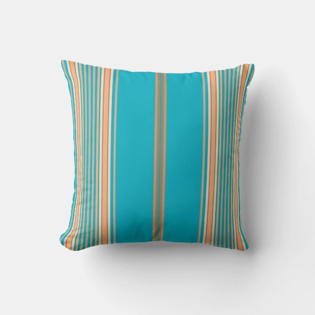 Aqua, Tan and White Stripes on a Pillow (Front)