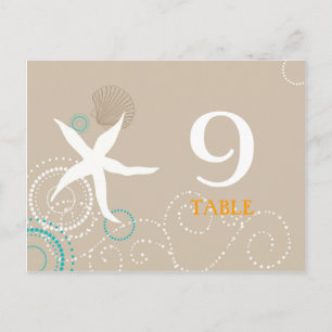 Aqua Tan White Beach Wedding Table Numbers Postcard