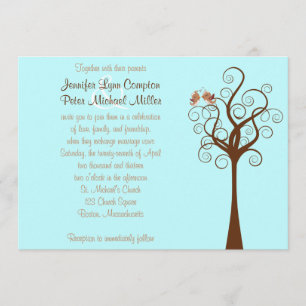 Aqua, Taupe, Brown Lovebirds Wedding Invitation