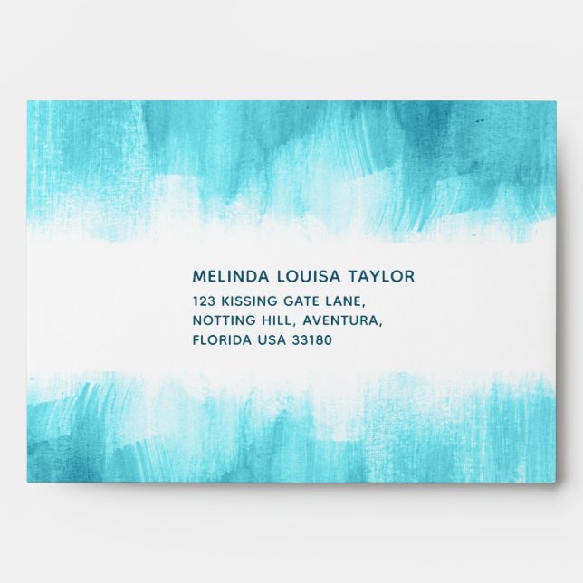 Aqua teal abstract art custom address reply envelope (Front)